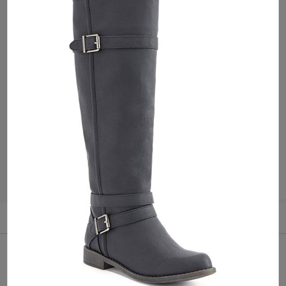 Black Wide Calf Faux Leather Boots